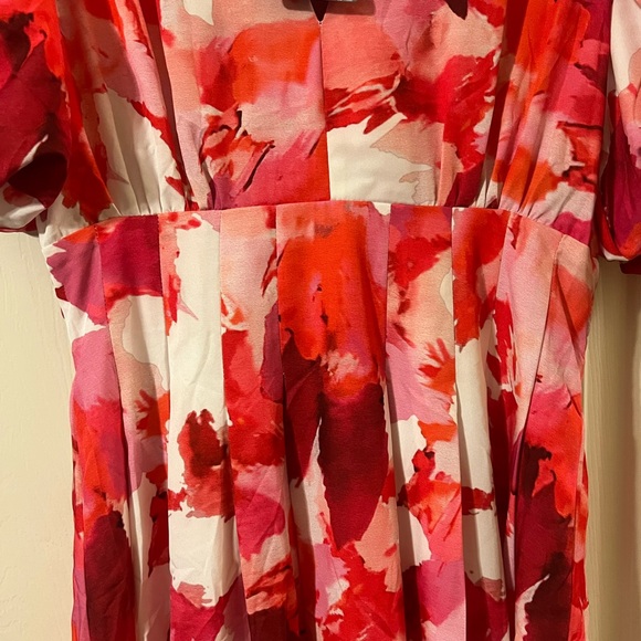 NWT Pink and White Floral Puff Sleeve V Neck High Waist Maxi Dress Size Small - Picture 8 of 15